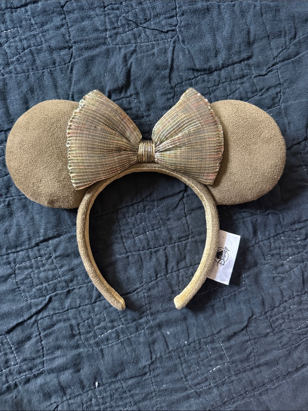 Disney Gold Brown Mouse Ear Headband with Iridescent Bow